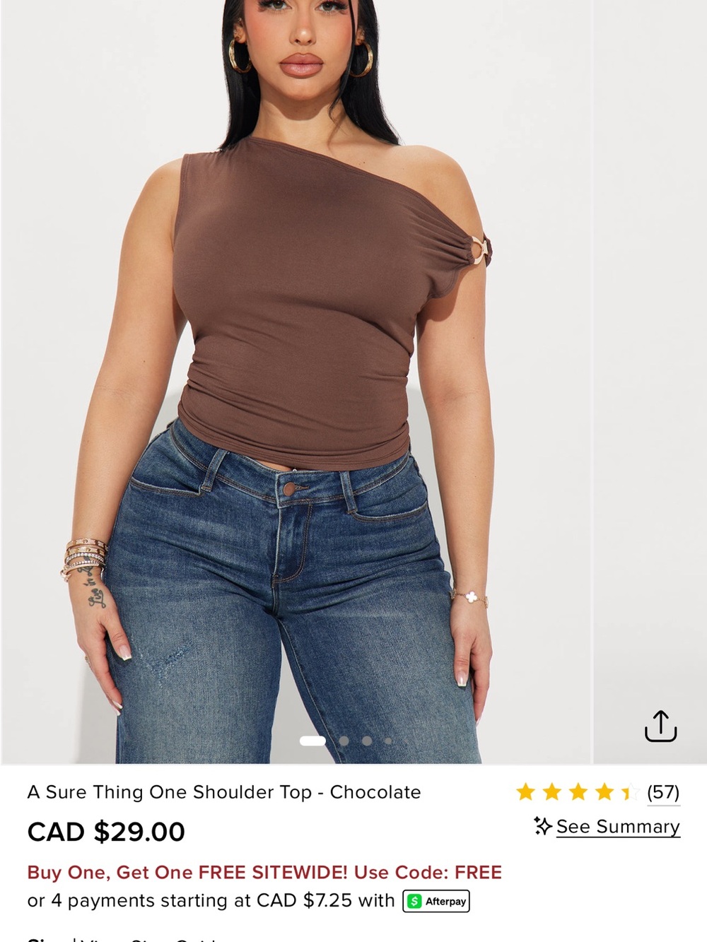 Fashion Nova One-Shoulder Top in Chocolate Brown